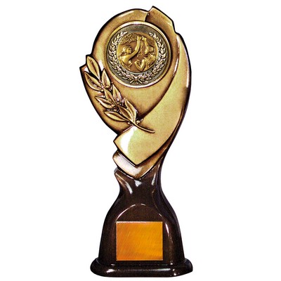 Stock 15" Classic Trophy with 2" Victory Female Coin and Engraving Plate