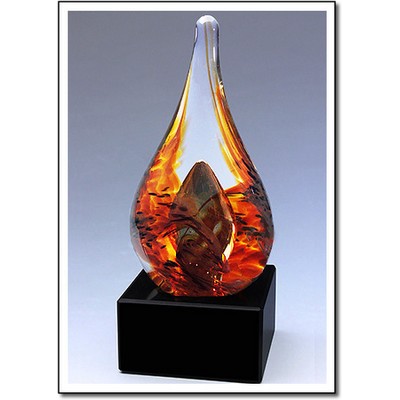 Olympic 24 Carat Gold Art Glass Sculpture w/ Marble Base (3"x8")