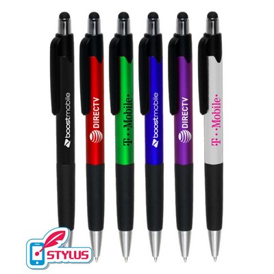 Union Printed - Plushy - Stylus Clicker Pens with Rubber Grip 1-Color Logo