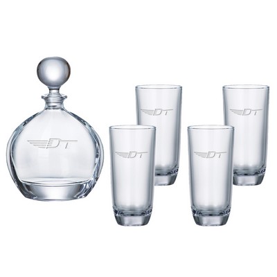 Orbit Round Decanter (27 oz.) with Four Matching (10.5 oz.) Orbit Highball Glasses (5 Piece Set)