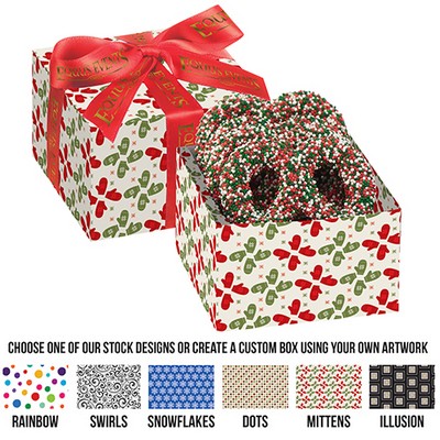 Gala Gift Box w/ 4 Chocolate Covered Pretzel Knots w/ Holiday Nonpareils