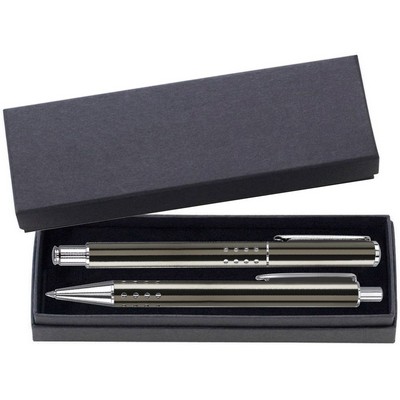 Dot Grip Pen Series - Gunmetal Pen and Roller Pen Gift Set, Dots Grip, Crescent Moon Shape Clip