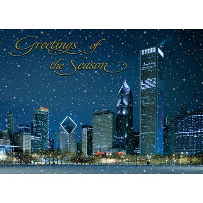 Greetings of the Season Snowy City Scene Holiday Card