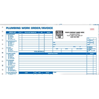 Plumbing Work Order/Invoice Form - 3 Part