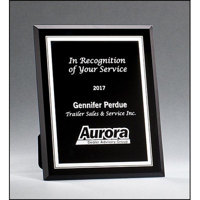 Black Glass Plaque with Silver Borders, 5 " x 7 "