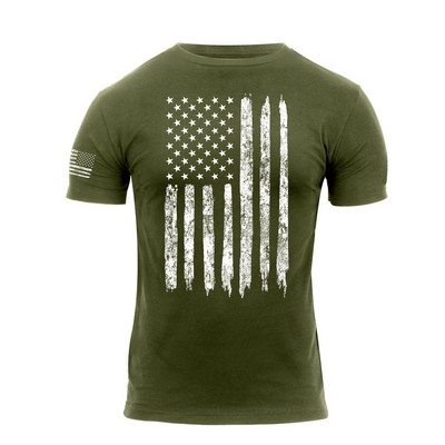 Olive Drab Green Distressed Flag Athletic Fit T-Shirt (S-XL)