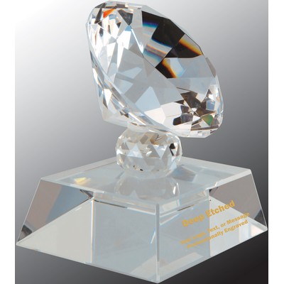 3 1/2" Crystal Diamond on Clear Pedestal Base