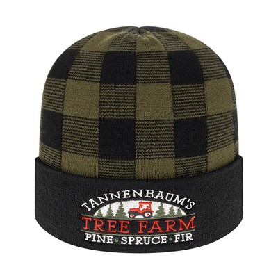 Plaid Knit Cap with Cuff