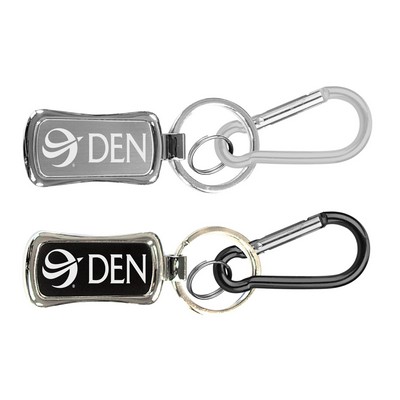 Rectangular Shape Chrome Metal Split Ring Key Holder w/Carabiner