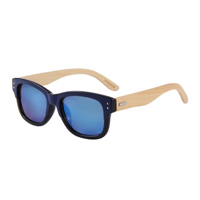 Bamboo Sunglasses - Blue Mirror Lenses - Blue Black Frames