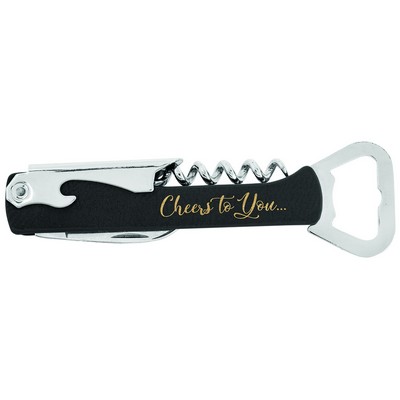 5.25" Black/Gold Leatherette Bottle Opener