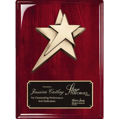 Rosewood Piano Finish Plaque with Cast Metal Stars, 9"x12"