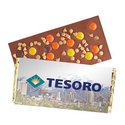 Foil Wrapped Belgian Chocolate Bar w/ Reese's® Pieces & Peanut Butter Chip Topping