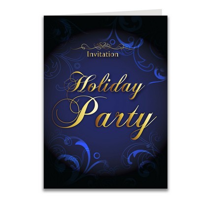 Holiday Party Invitation on Blue Greeting Card