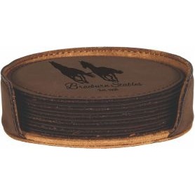 Dark Brown Leatherette Round Coaster Set