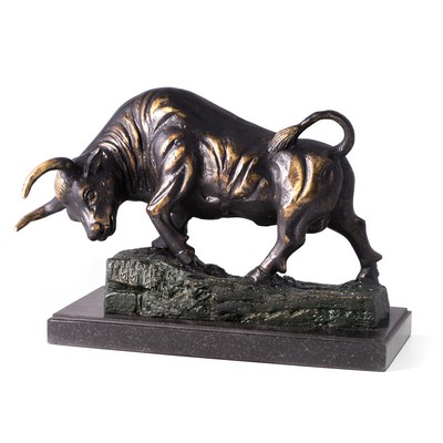 "Conquering Bull" Bronzed Finished Sculpture On Marble Base, (Limited Edition)