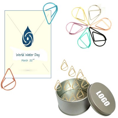 Water Drop Shaped Paper Clips In Tin Box