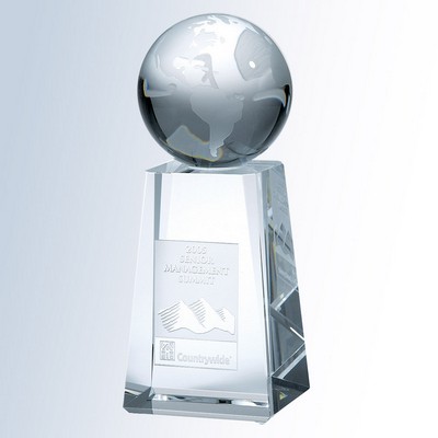 World Globe with Tapered Column Base Optic Crystal Award - Small