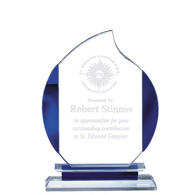 Glass Flame Award w/Blue Accent on Double Base (5" x 7")