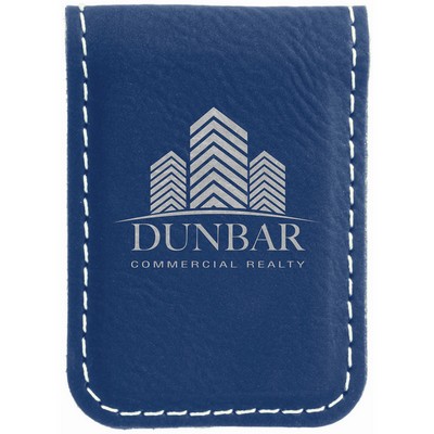 Blue/Silver Laser Engraved Leatherette Money Clip (1 3/4" x 2 1/2")