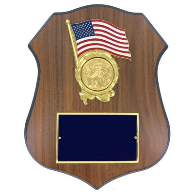 Police Shield Shape Plaque w/American Flag Wreath (9" x 11½")