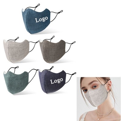 3-layer Cotton Linen Face Mask With Pocket For Filter