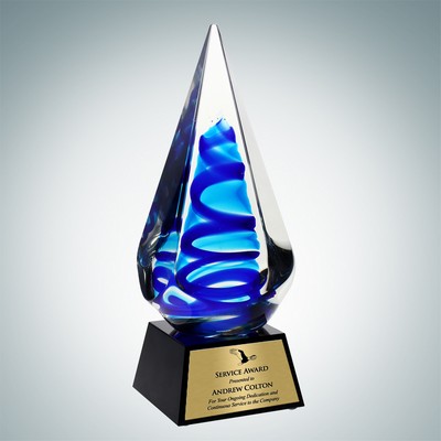 Art Glass Blue Ocean Spiral Award w/Gold Plate