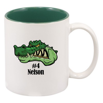 11 oz White/Green Ceramic Mug