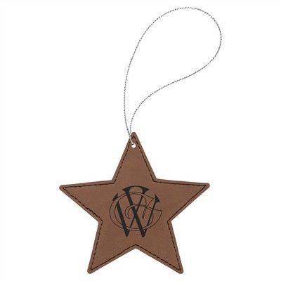 Dark Brown Laserable Leatherette Star Ornament, 4"x4"