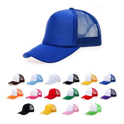 Stock 2-Tone Polyester 5 Panel Mesh Back Cap w/Double Row Snapback Fastener