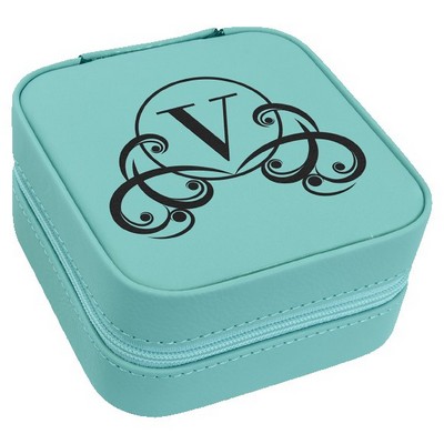 Faux Leather Travel Jewelry Box, Teal, 4x4"