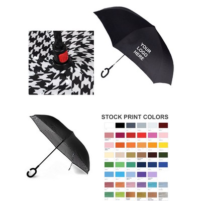 Double Layer Inverted Umbrella - 48" Arc - Manual Open, houndstooth inside pattern