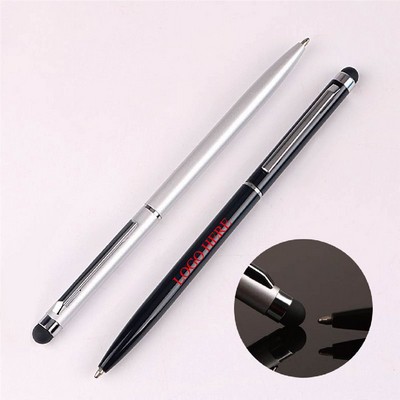 2 In 1 Twist Action Ballpoint Stylus Metal Pen / Silver Trim