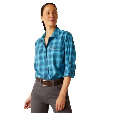 Ariat® Women's Prominent Blue Plaid Rebar® Made Tough™ DuraStretch™ Work Shirt