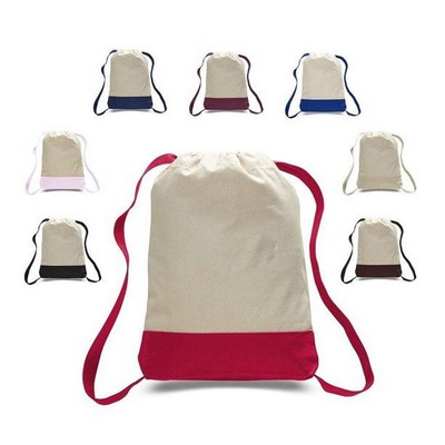 Cotton Canvas Contrast Bottom Drawstring Backpack