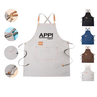 Cotton Canvas Bib Apron With Pocket