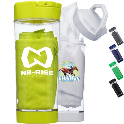 2-in-1 Cool Down Sports Kits Bottle w/ Towel & Phone Holder