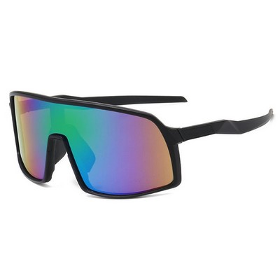 Goggle Sunglasses - Multicolored Mirror Lenses - Black Frames