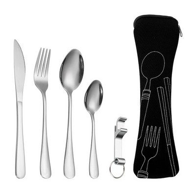 Stainless Steel Cutlery 5 Piece Set with Neoprene Bag