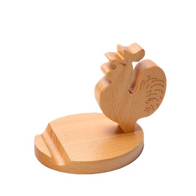 Wooden Rooster Shaped Phone Tablet Stand w/Custom Logo