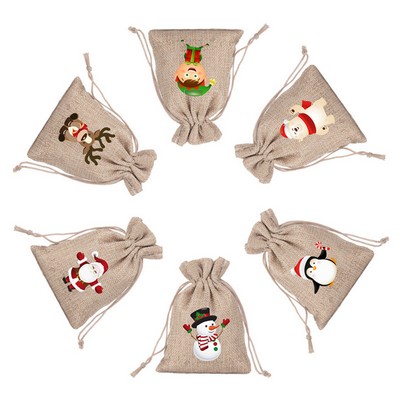 Custom Christmas Theme Sackcloth Drawstring Candy Pocket