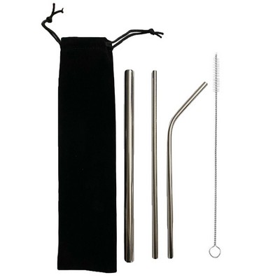 Stainless Steel Straw Set in Velvet Pouch