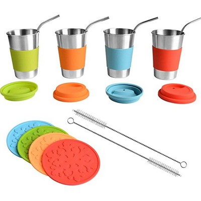 16oz Stainless Steel Cups with Straws Lids