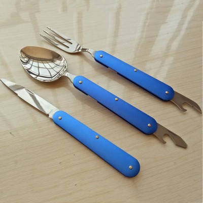 Folding Stainless Steel Spoon Fork Knife Tableware Set With Bottle Opener