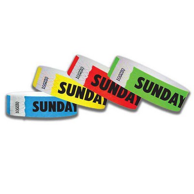 3/4" wide x 10" long - 3/4" Sunday Only Tyvek Wristbands Printed 1/0