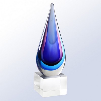 Blue/Pink Teardrop Art Glass Award, 9"H