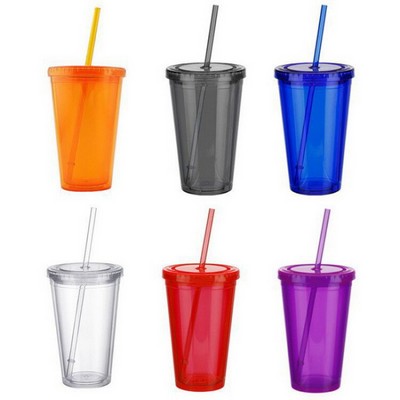 Colorful 17 Oz. Plastic Double-walled Iced Straw Cup