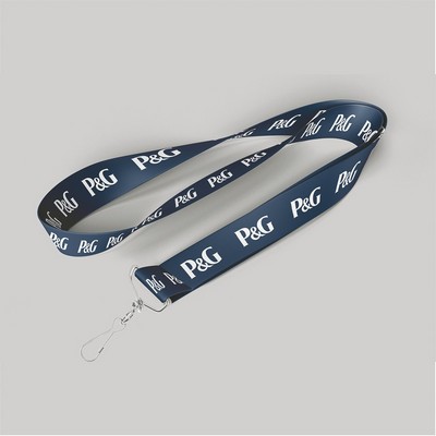 1" Navy Blue custom lanyard printed with company logo with Jay Hook attachment 1"