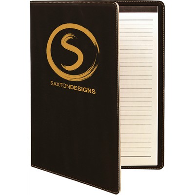 9 1/2" x 12" Black/Gold Laserable Leatherette Portfolio with Notepad