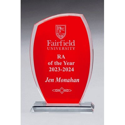 Tidal Series Glass Award w/ Red Painted Background & Clear Glass Base (6-1/8 " x 9-5/8 ")